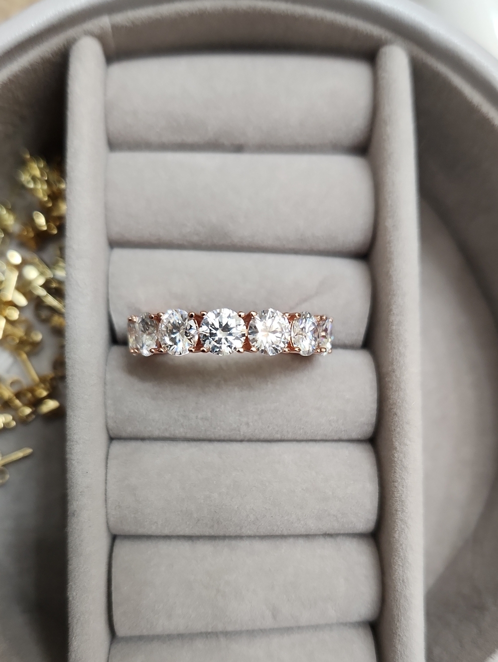 Rose Gold Sterling Silver Band With Moissanite Stones - Women Jewelry Ring